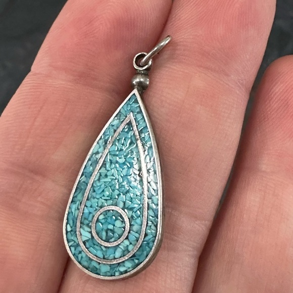 VINTAGE sterling silver teardrop pendant - Picture 3 of 7